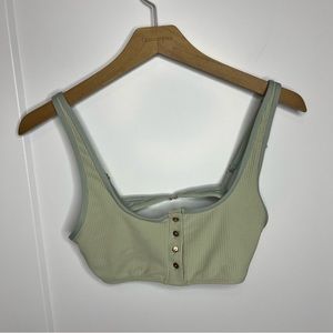 Frankie’s Bikinis Light Green Button Front Ribbed Bikini Top Size Medium